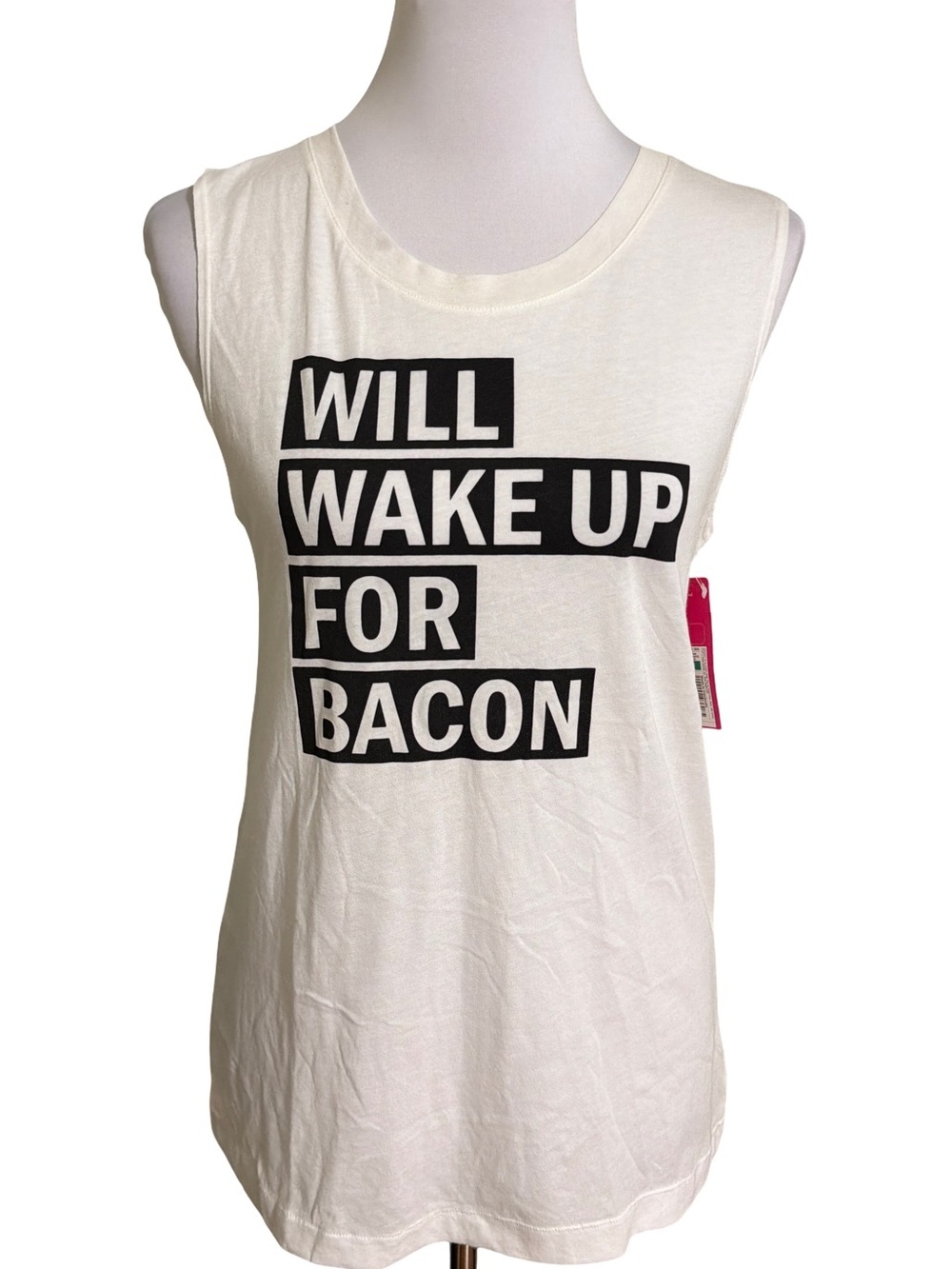 Xhilaration White Muscle Tee Large Will Wake Up For Bacon